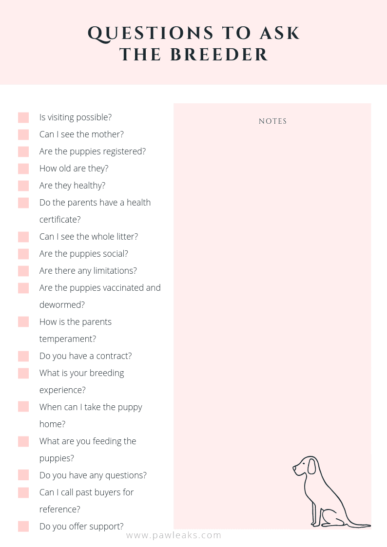 List of questions to ask your dog breeder